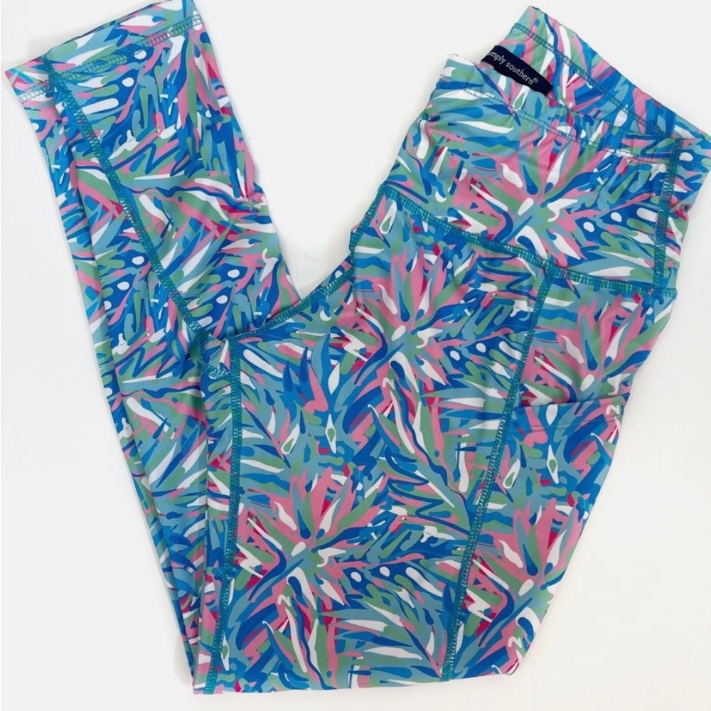 Simply Southern Colorful Abstract Print Athletic Cropped Yoga Gym Leggings (XL)